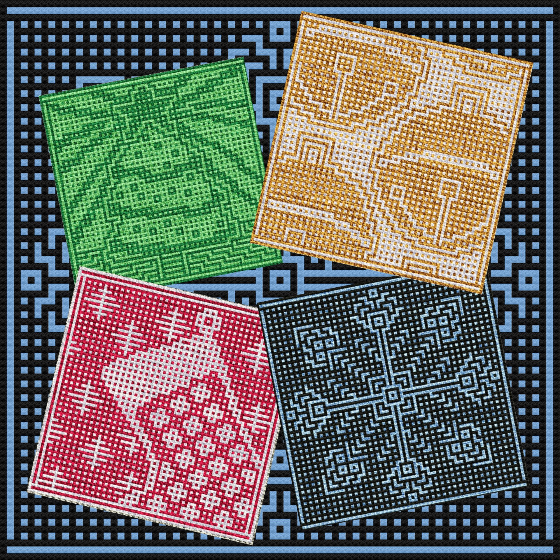 An image of the first four patterns published in my 2020 Holiday eBook